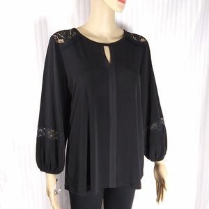 KARL LAGERFEL Black Flowy Blouse w/Lace Details